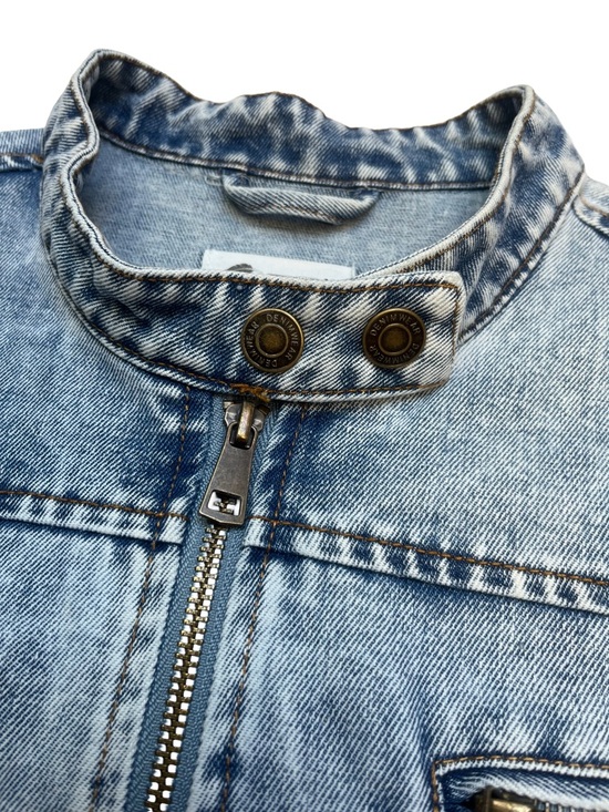 Cropped Acid Wash Denim Moto Jacket Blue L 100% Cotton - Picture 4 of 9